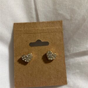 Gold Heart Stud Earrings with Crystals